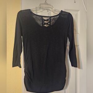 Women's Black Lace-Back 3/4 Sleeve Top